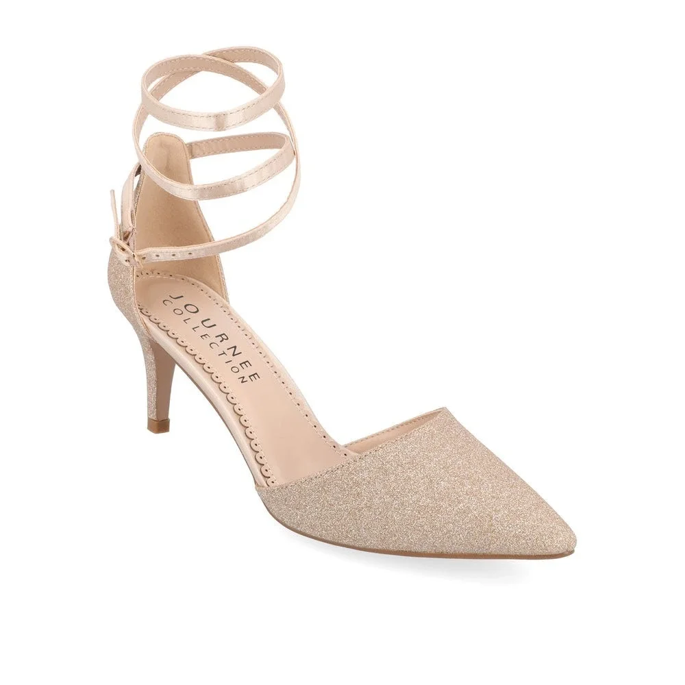 Journee Collection Leila Glitter Pumps D'Orsay Ankle Strap Heels Pointed Toe 6.5